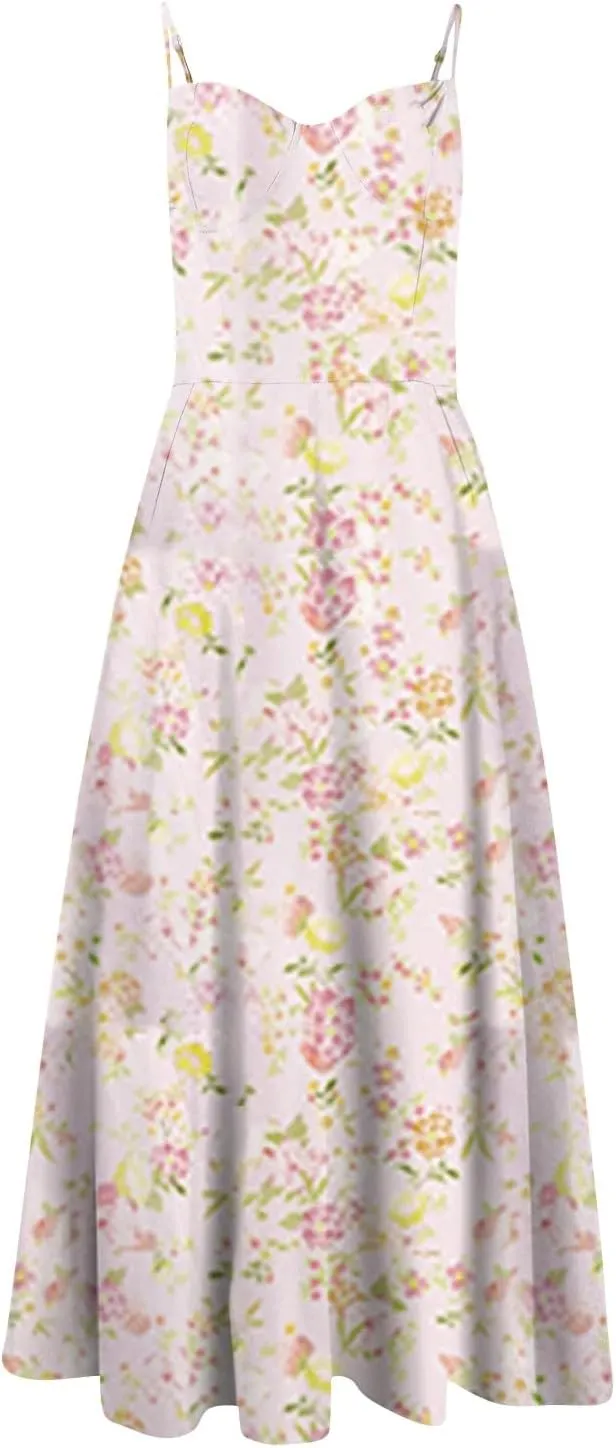 NBXNZWF Women's Corest Dress Spaghetti Strap A-line Drop Waist Midi Dress Flowy Pleated Hem Low Cut Bustier Prom Dresses