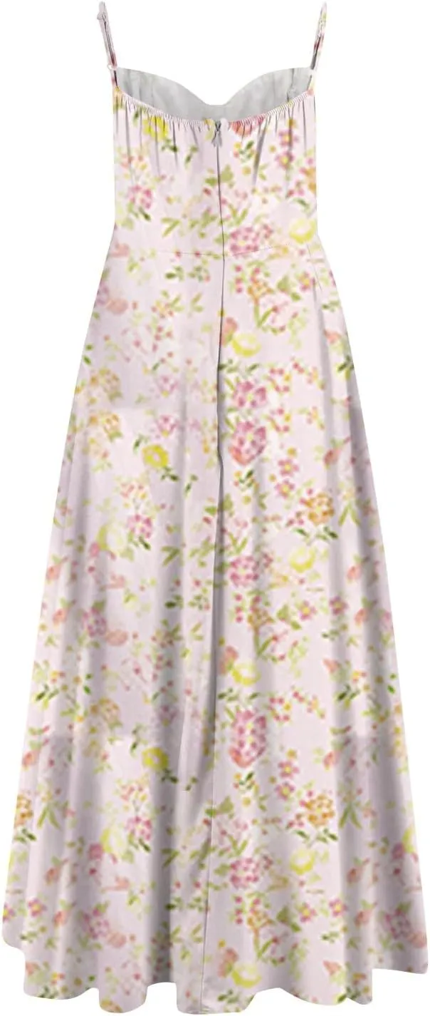 NBXNZWF Women's Corest Dress Spaghetti Strap A-line Drop Waist Midi Dress Flowy Pleated Hem Low Cut Bustier Prom Dresses