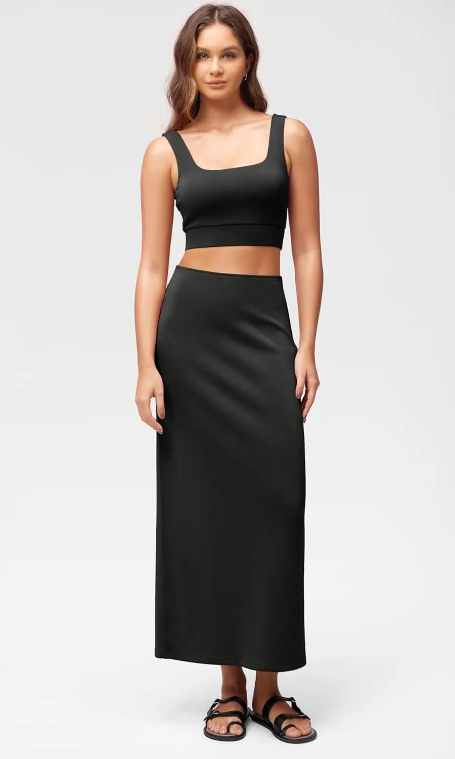 ODODOS Modal Soft Maxi Skirt for Women, Back Slit High Waist Casual Long Pencil Skirts