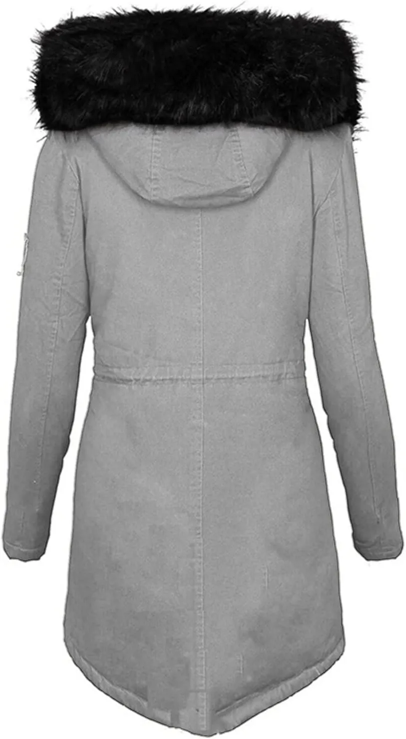 OIOLOYJM Oversized Faux Fur Hooded Coats Winter Fashion Coats Womens Warm Hooded Jacket Thick Padded Loose Fleece Outerwear
