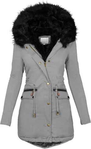 OIOLOYJM Oversized Faux Fur Hooded Coats Winter Fashion Coats Womens Warm Hooded Jacket Thick Padded Loose Fleece Outerwear