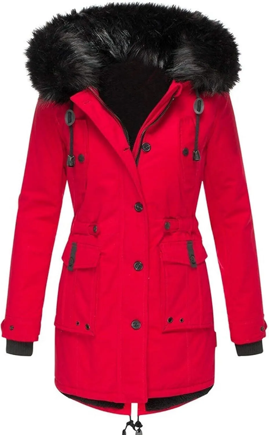 OIOLOYJM Oversized Faux Fur Hooded Coats Winter Fashion Coats Womens Warm Hooded Jacket Thick Padded Loose Fleece Outerwear