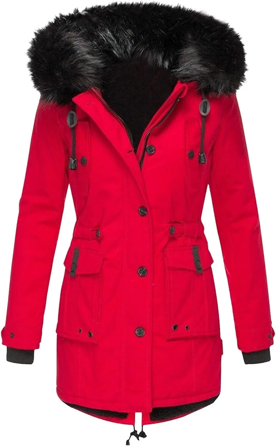 OIOLOYJM Oversized Faux Fur Hooded Coats Winter Fashion Coats Womens Warm Hooded Jacket Thick Padded Loose Fleece Outerwear