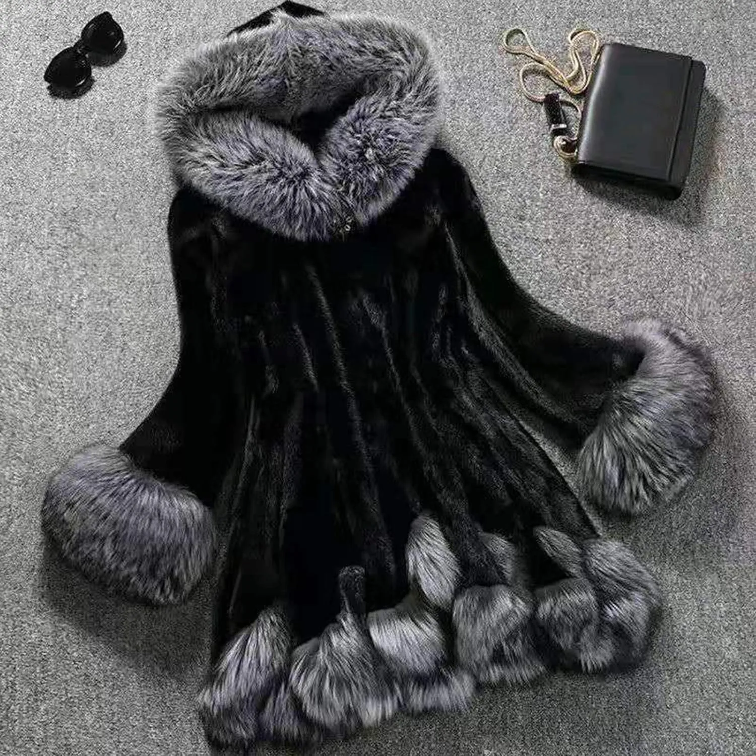 OIOLOYJM Winter Fashion Coats Womens Warm Hooded Jacket Thick Padded Loose Fleece Outerwear Oversized Faux Fur Hooded Coats