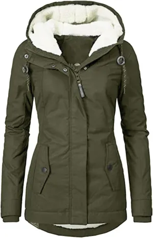 OIOLOYJM Winter Fashion Coats Womens Warm Hooded Jacket Thick Padded Loose Fleece Outerwear Oversized Faux Fur Hooded Coats