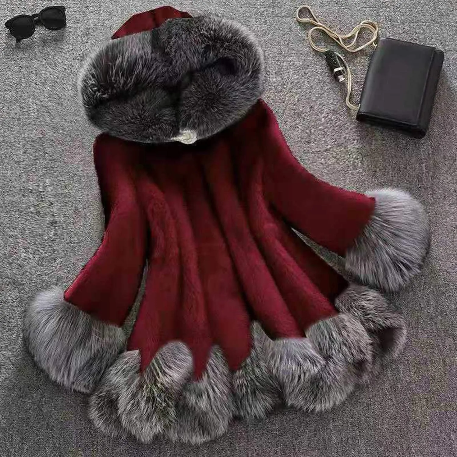 OIOLOYJM Winter Fashion Coats Womens Warm Hooded Jacket Thick Padded Loose Fleece Outerwear Oversized Faux Fur Hooded Coats