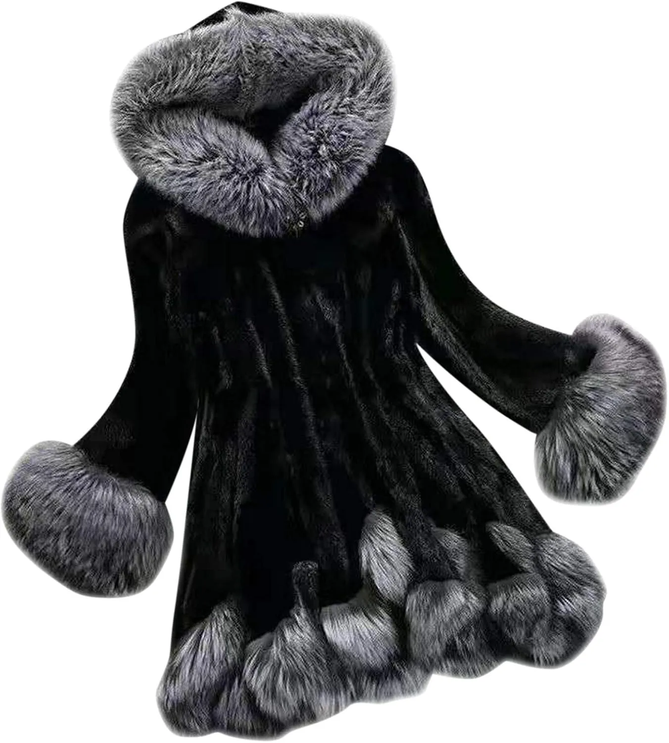 OIOLOYJM Winter Fashion Coats Womens Warm Hooded Jacket Thick Padded Loose Fleece Outerwear Oversized Faux Fur Hooded Coats