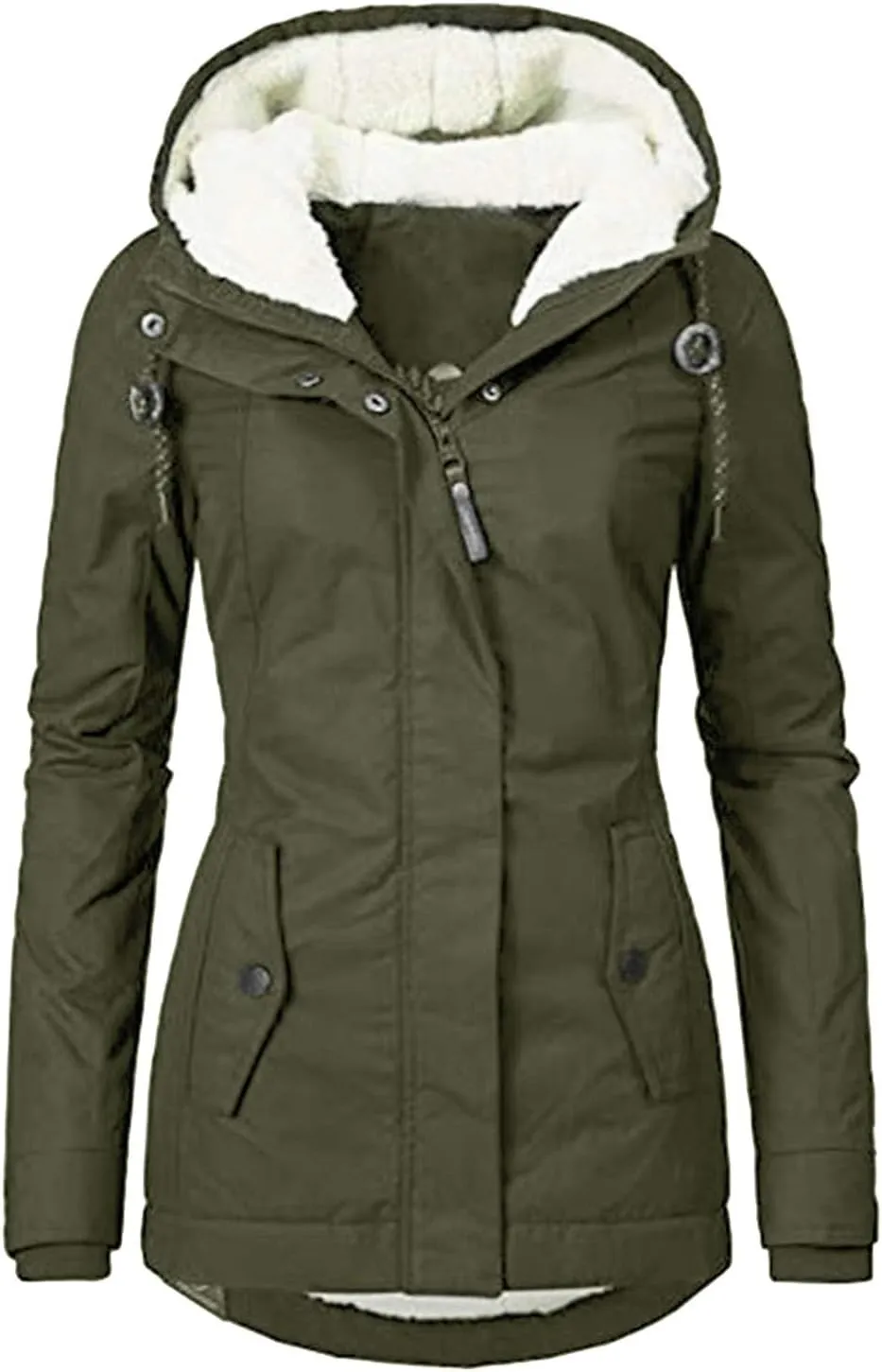 OIOLOYJM Winter Fashion Coats Womens Warm Hooded Jacket Thick Padded Loose Fleece Outerwear Oversized Faux Fur Hooded Coats