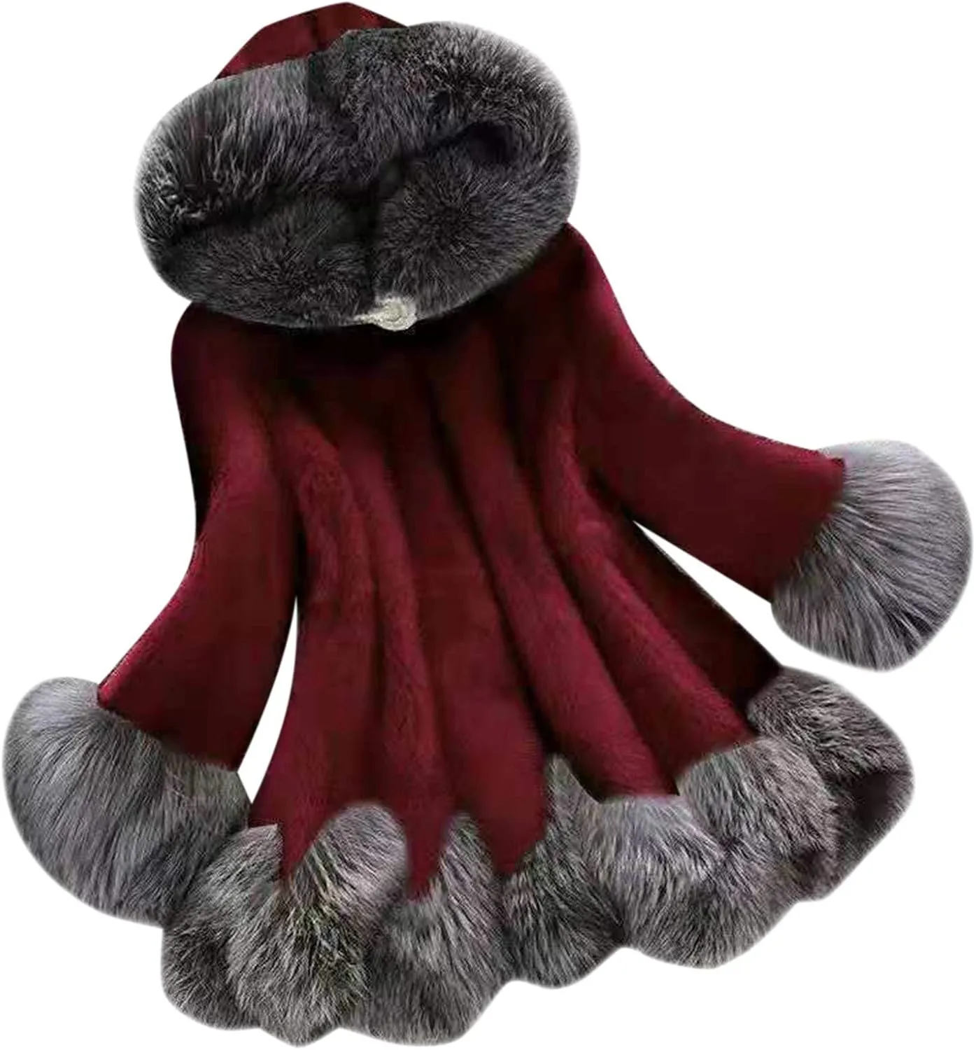 OIOLOYJM Winter Fashion Coats Womens Warm Hooded Jacket Thick Padded Loose Fleece Outerwear Oversized Faux Fur Hooded Coats