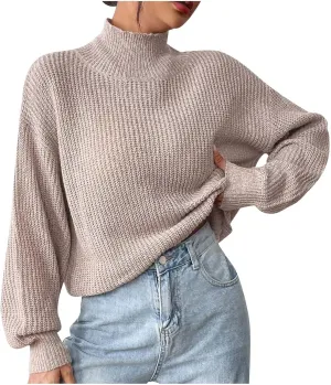 Oplxuo Turtleneck Sweaters for Women Casual Oversized Knitted Pullovers Fall Winter Long Sleeve Soft Loose Knitwear