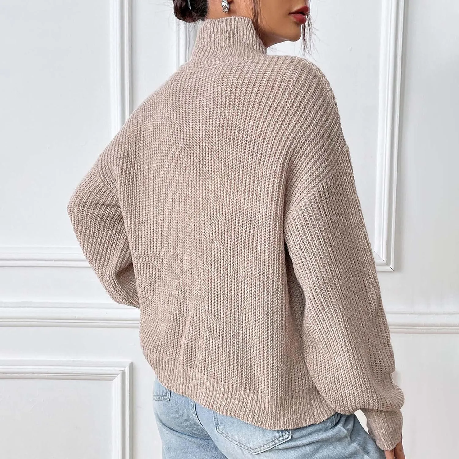 Oplxuo Turtleneck Sweaters for Women Casual Oversized Knitted Pullovers Fall Winter Long Sleeve Soft Loose Knitwear