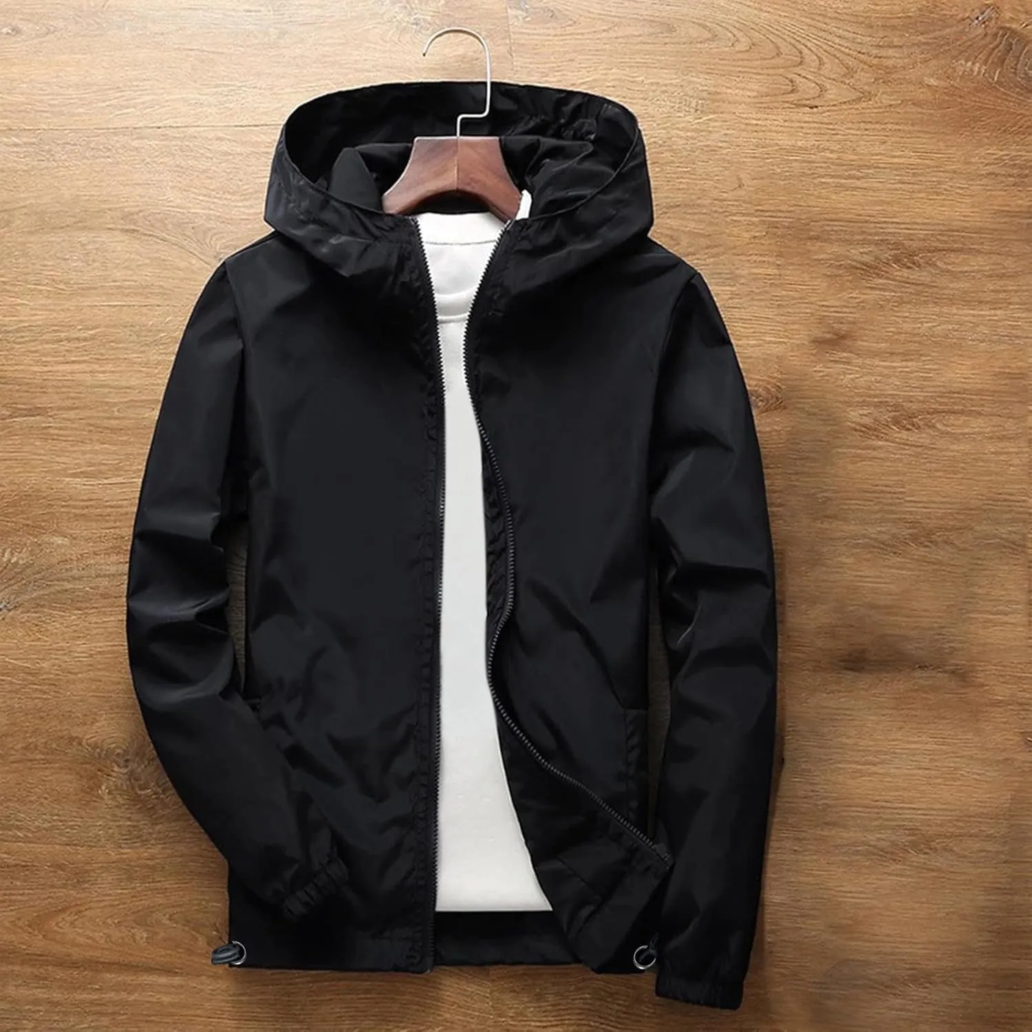 Oversized Hooded Jackets for Men Baggy Loose Zipper Up Lightweight Fall Casual Coats Waterproof Raincoat Big&Tall