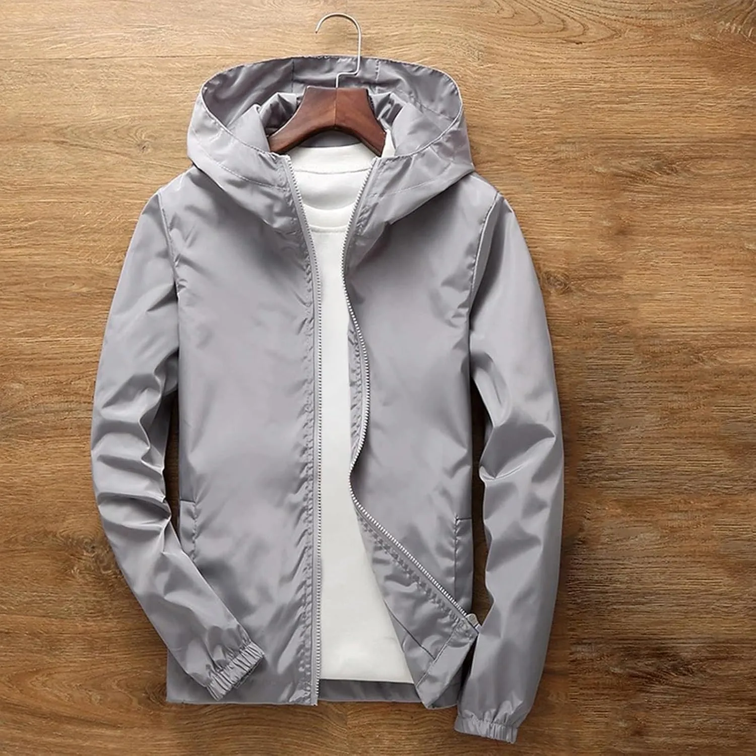 Oversized Hooded Jackets for Men Baggy Loose Zipper Up Lightweight Fall Casual Coats Waterproof Raincoat Big&Tall