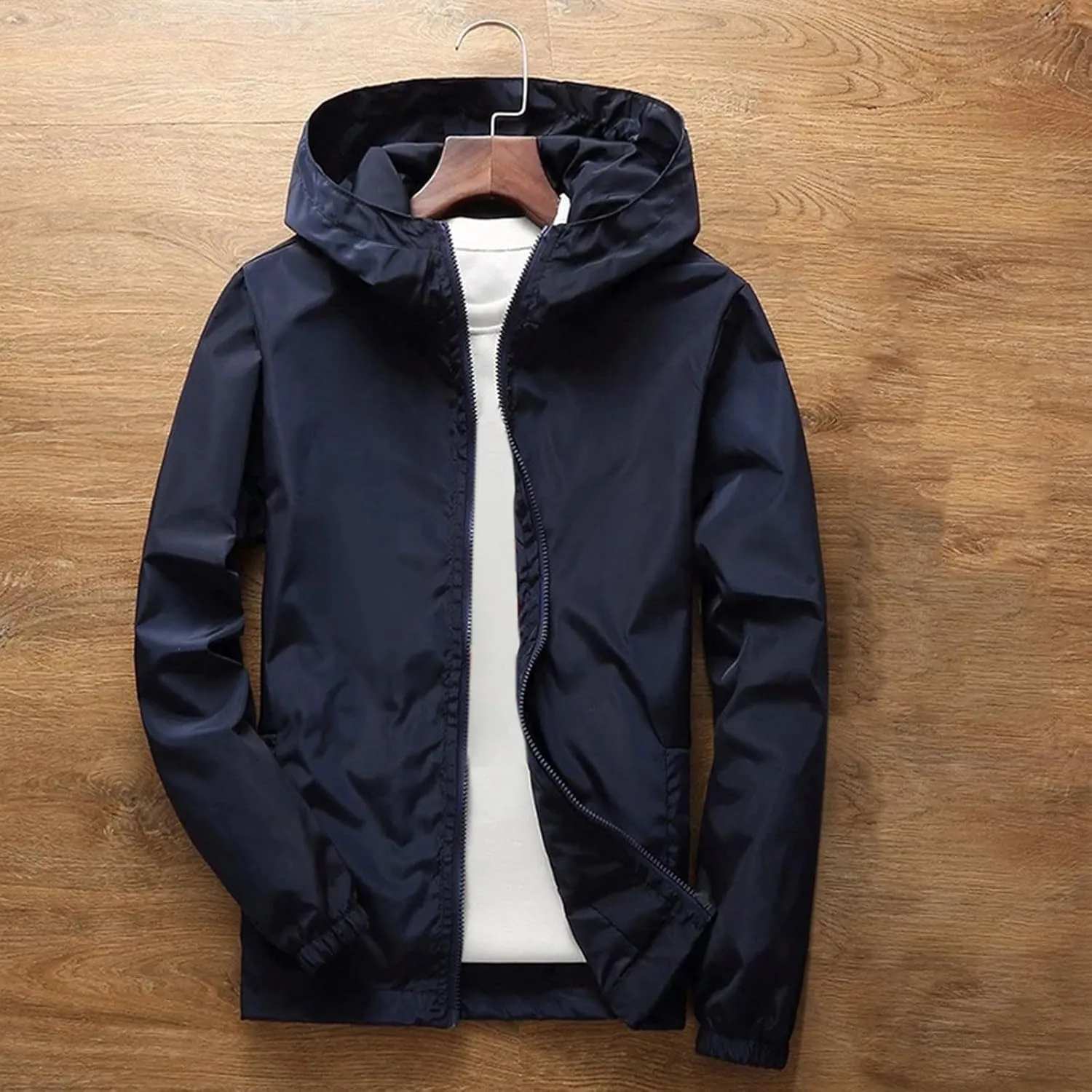 Oversized Hooded Jackets for Men Baggy Loose Zipper Up Lightweight Fall Casual Coats Waterproof Raincoat Big&Tall