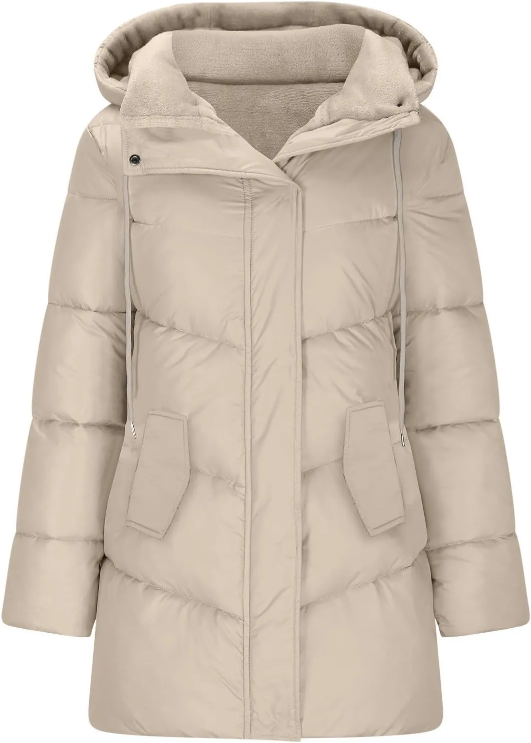 Parkas for Women Button Down Hooded Puffer Jacket Fleece Lined Warm Thick Long Outwear Daily Casual Coats with Pockets