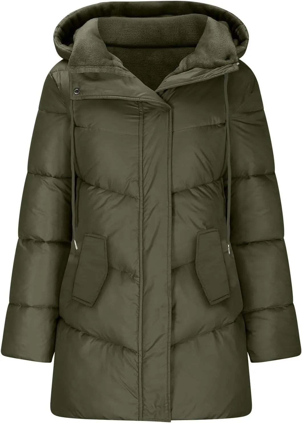 Parkas for Women Button Down Hooded Puffer Jacket Fleece Lined Warm Thick Long Outwear Daily Casual Coats with Pockets