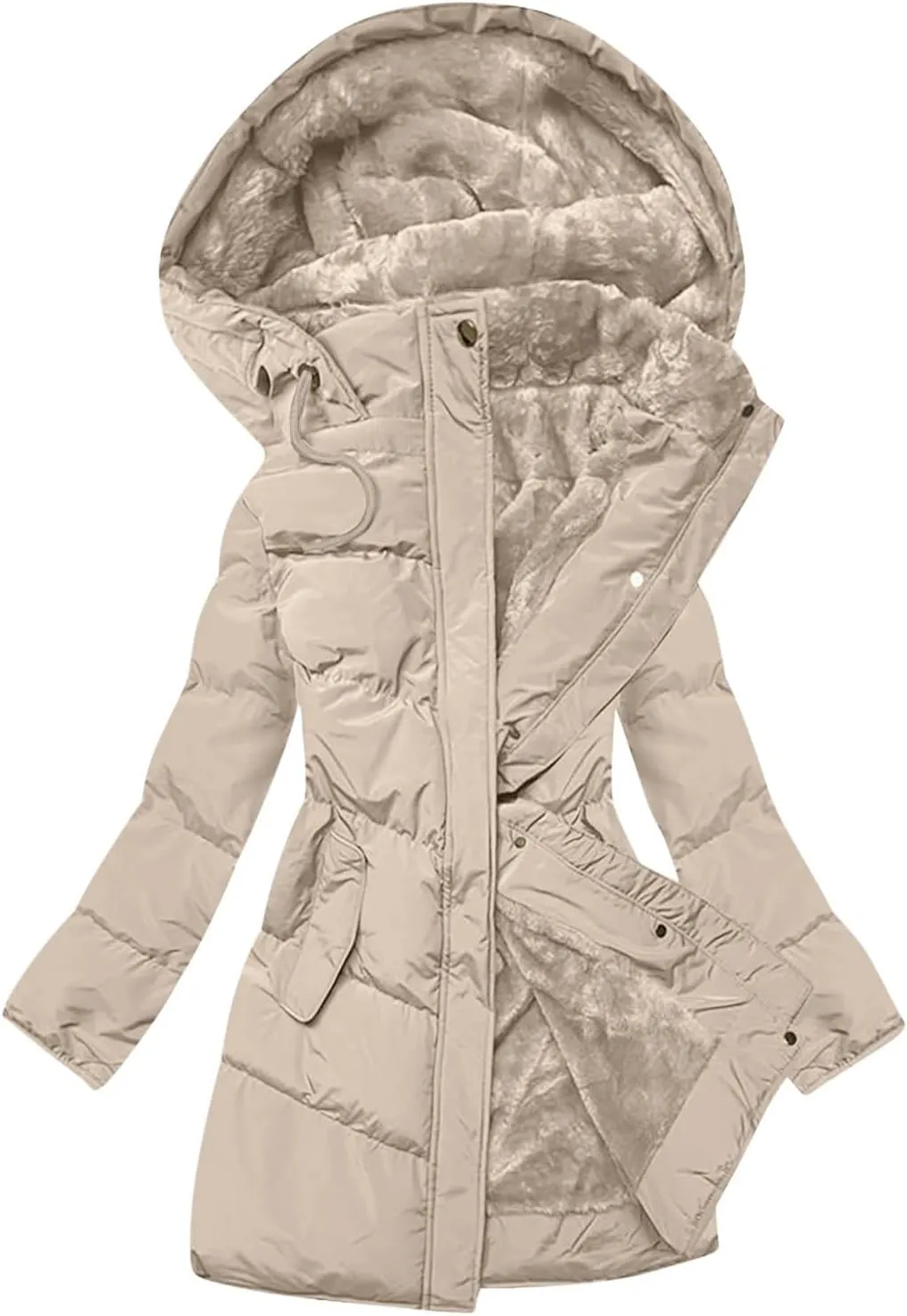 Parkas for Women Button Down Hooded Puffer Jacket Fleece Lined Warm Thick Long Outwear Daily Casual Coats with Pockets