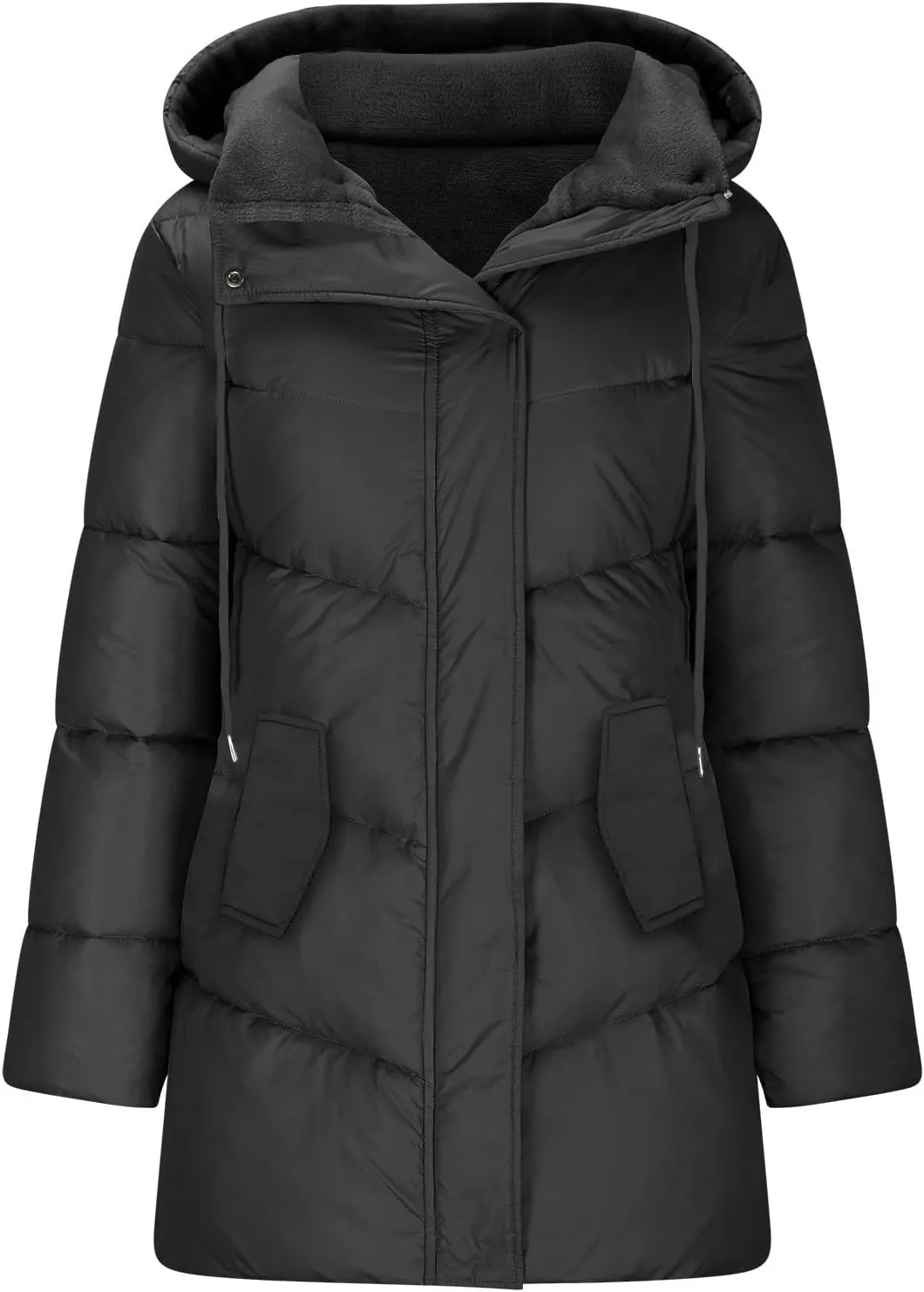 Parkas for Women Button Down Hooded Puffer Jacket Fleece Lined Warm Thick Long Outwear Daily Casual Coats with Pockets