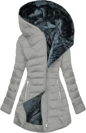 Parkas for Women Winter Zipper Pockets Hooded Down Jacket Fleece Lined Warm Thicken Long Outwear Daily Casual Coats