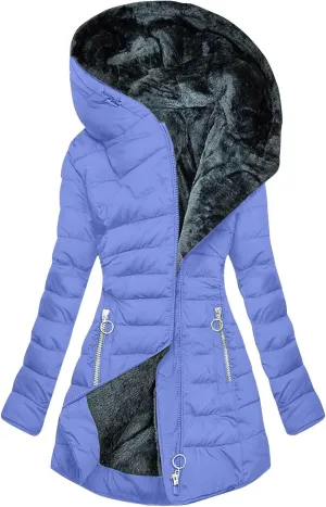 Parkas for Women Winter Zipper Pockets Hooded Down Jacket Fleece Lined Warm Thicken Long Outwear Daily Casual Coats