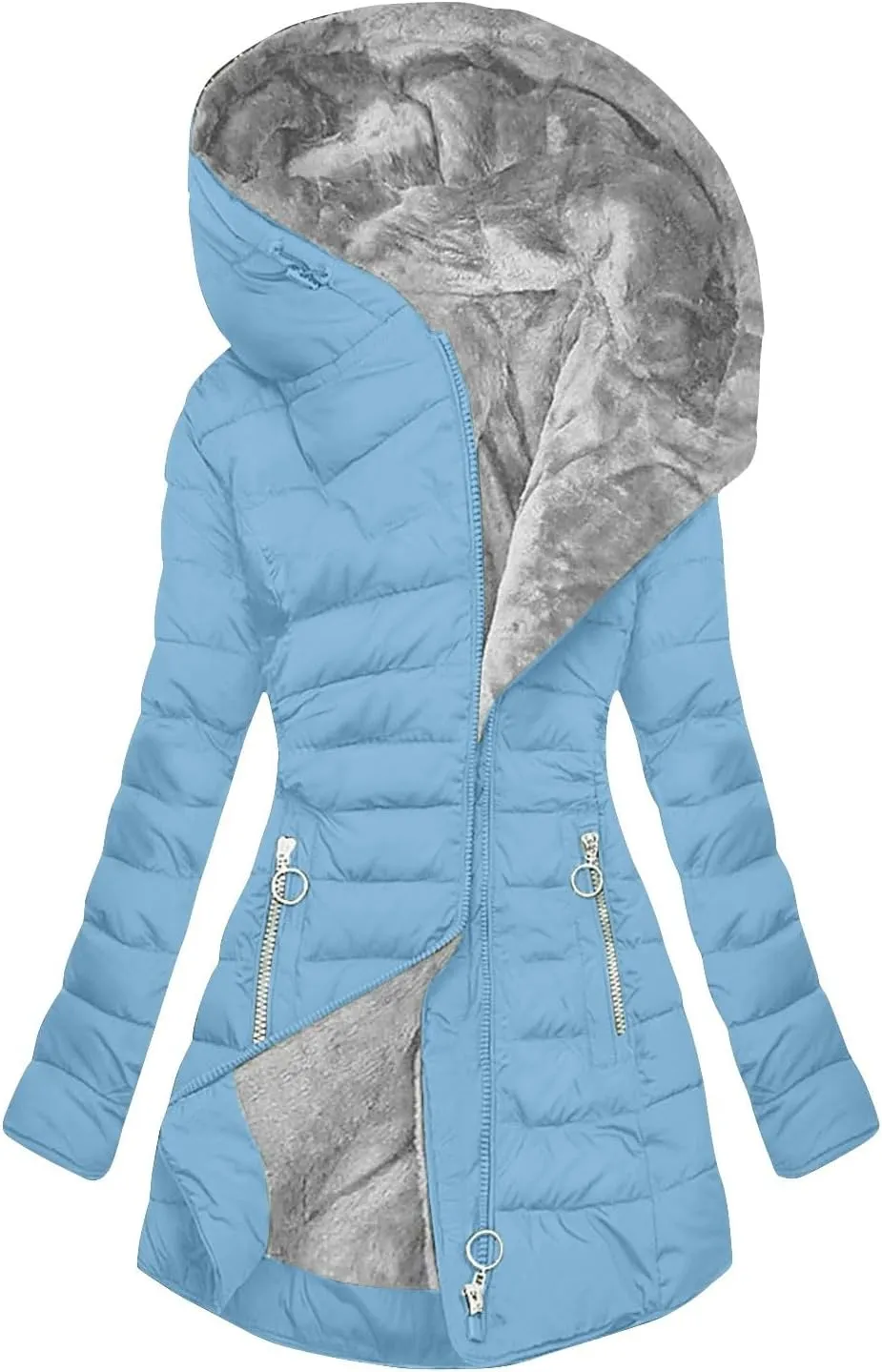 Parkas for Women Winter Zipper Pockets Hooded Down Jacket Fleece Lined Warm Thicken Long Outwear Daily Casual Coats