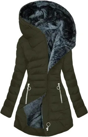 Parkas for Women Winter Zipper Pockets Hooded Down Jacket Fleece Lined Warm Thicken Long Outwear Daily Casual Coats