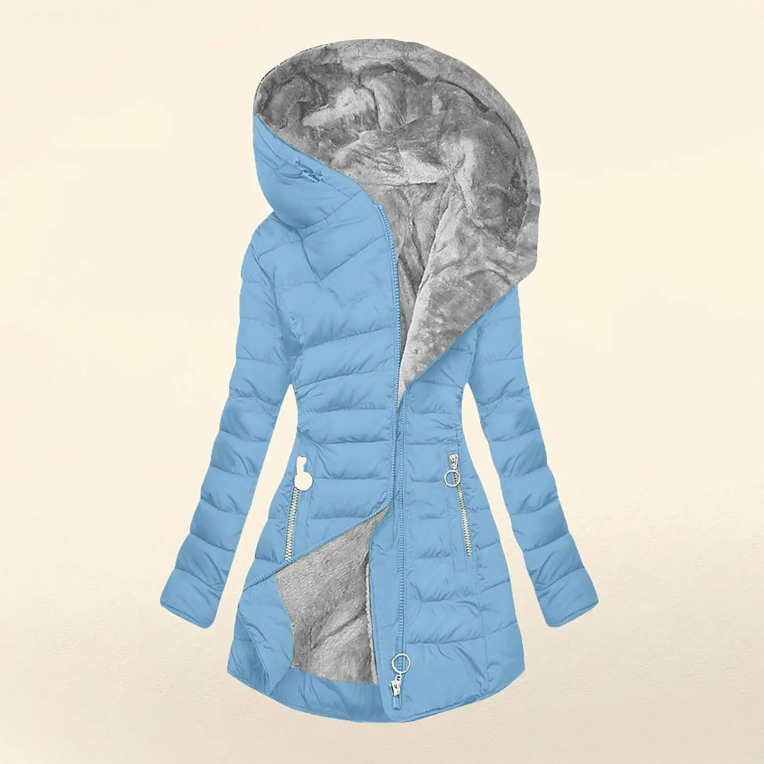 Parkas for Women Winter Zipper Pockets Hooded Down Jacket Fleece Lined Warm Thicken Long Outwear Daily Casual Coats