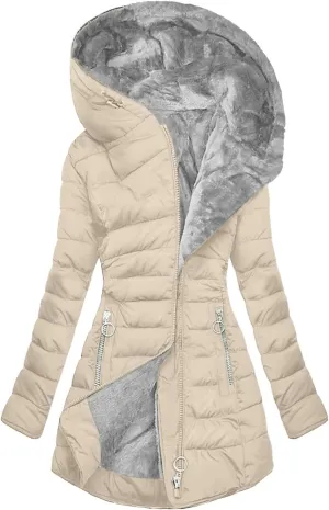 Parkas for Women Winter Zipper Pockets Hooded Down Jacket Fleece Lined Warm Thicken Long Outwear Daily Casual Coats