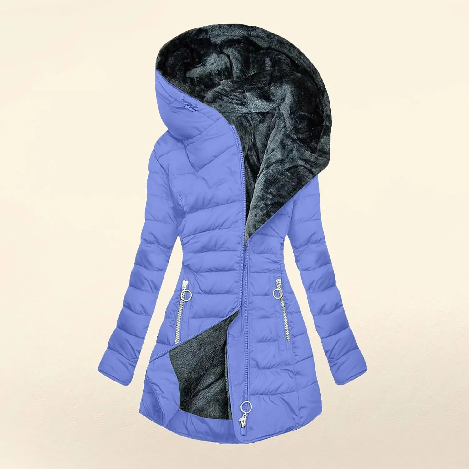 Parkas for Women Winter Zipper Pockets Hooded Down Jacket Fleece Lined Warm Thicken Long Outwear Daily Casual Coats
