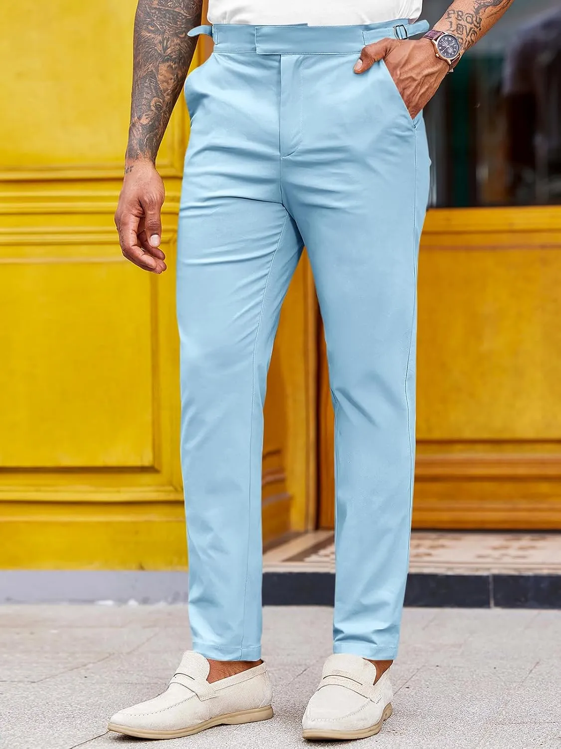 PASLTER Mens Chinos Pants Slim Fit Stretch Flat-Front Skinny Dress Suit Pants Cotton Slacks