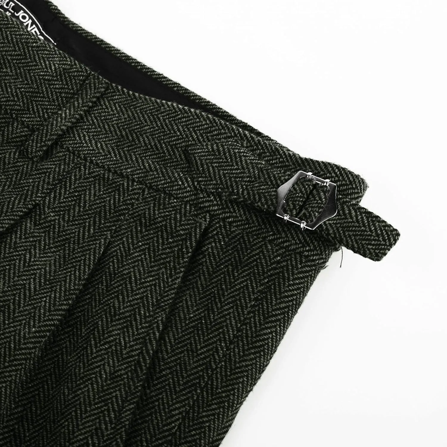 PJ PAUL JONES Men Vintage Tweed Pants Herringbone Pleated Suit Trousers