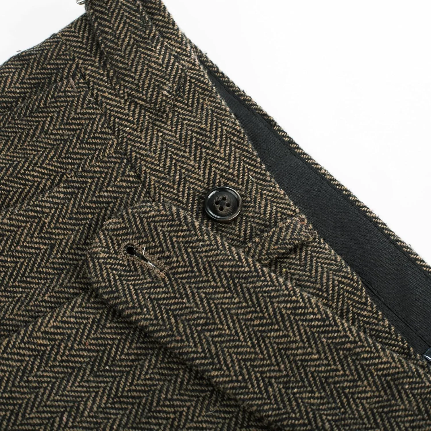 PJ PAUL JONES Men Vintage Tweed Pants Herringbone Pleated Suit Trousers