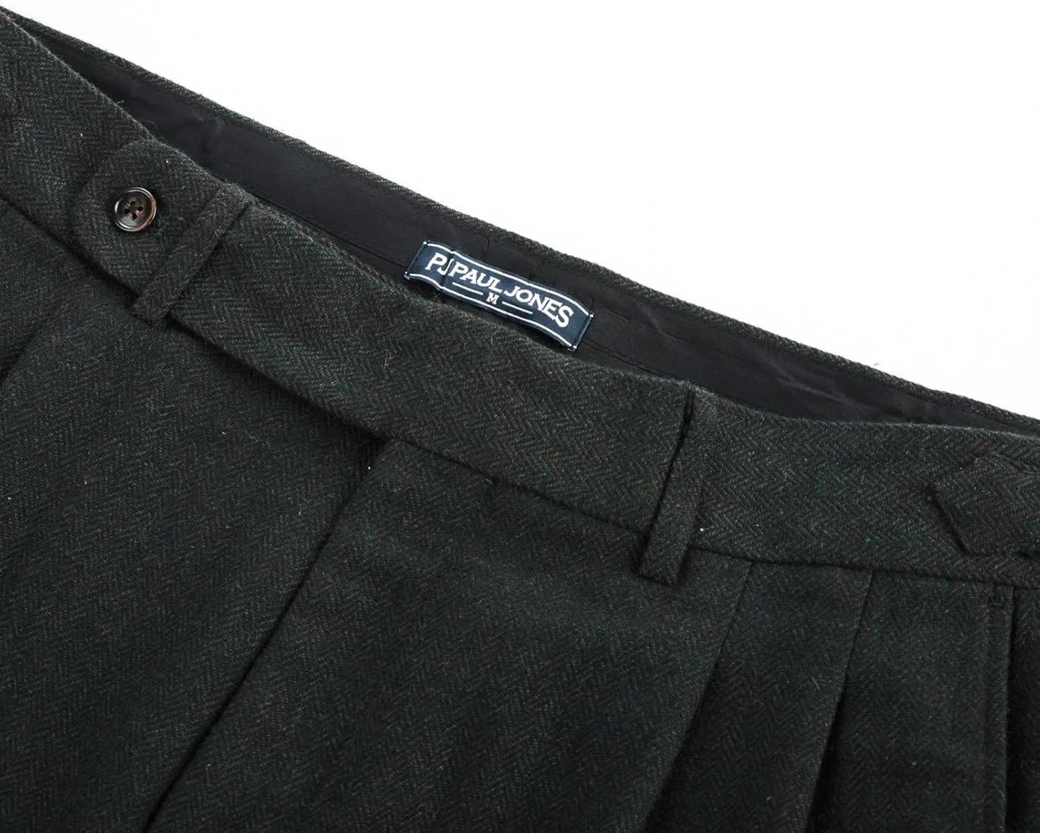 PJ PAUL JONES Men Vintage Tweed Pants Herringbone Pleated Suit Trousers