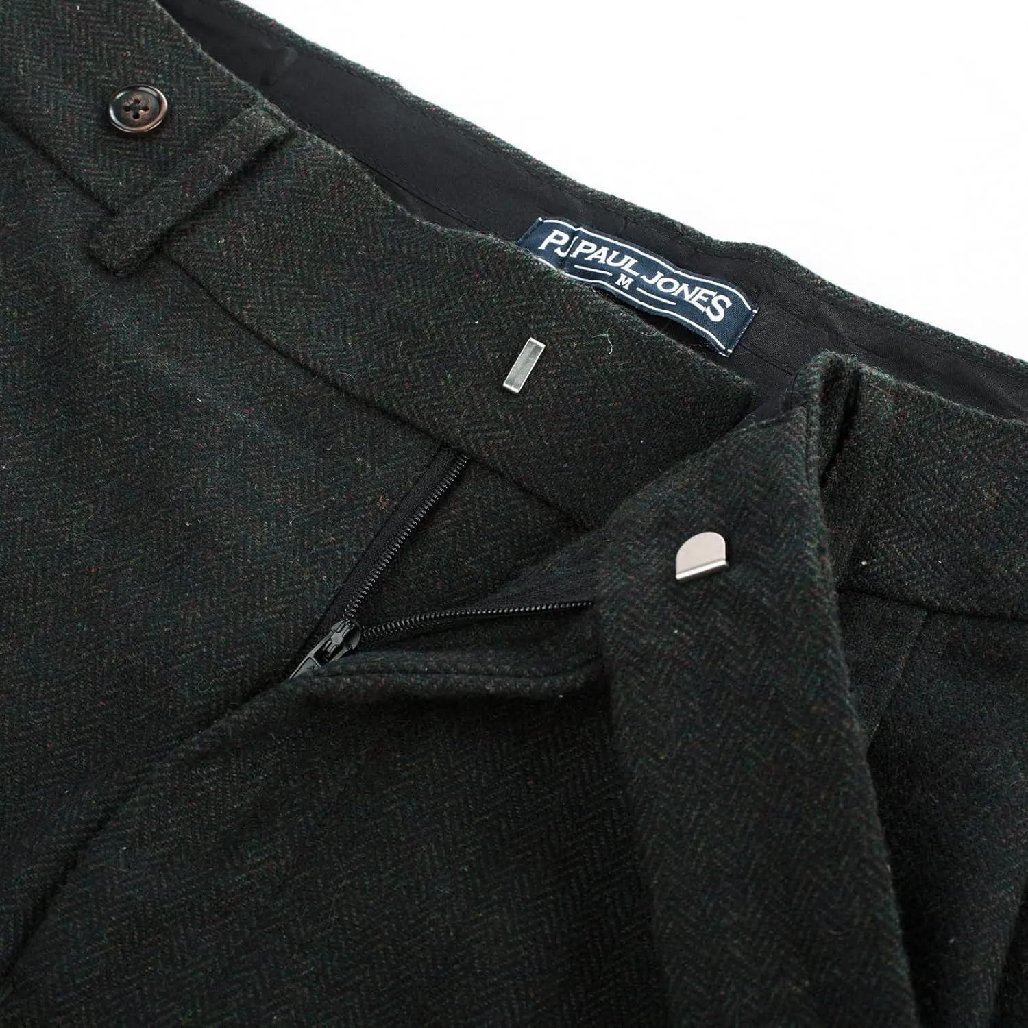PJ PAUL JONES Men Vintage Tweed Pants Herringbone Pleated Suit Trousers
