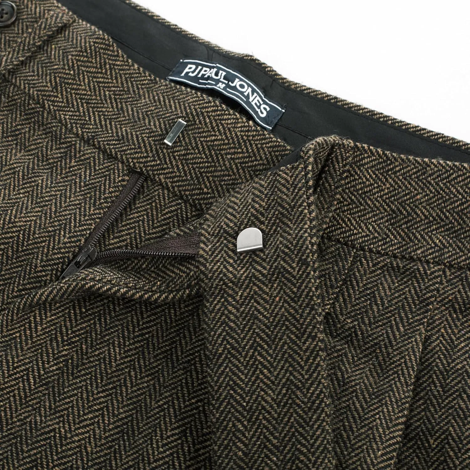 PJ PAUL JONES Men Vintage Tweed Pants Herringbone Pleated Suit Trousers