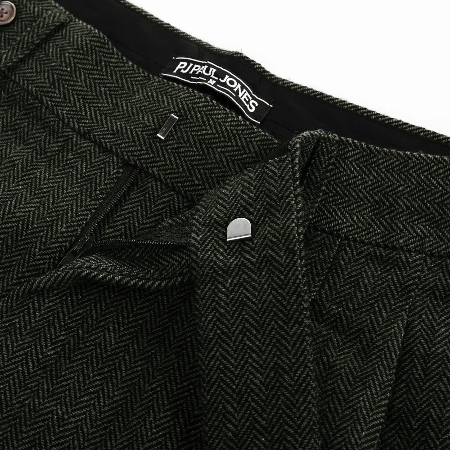 PJ PAUL JONES Men Vintage Tweed Pants Herringbone Pleated Suit Trousers