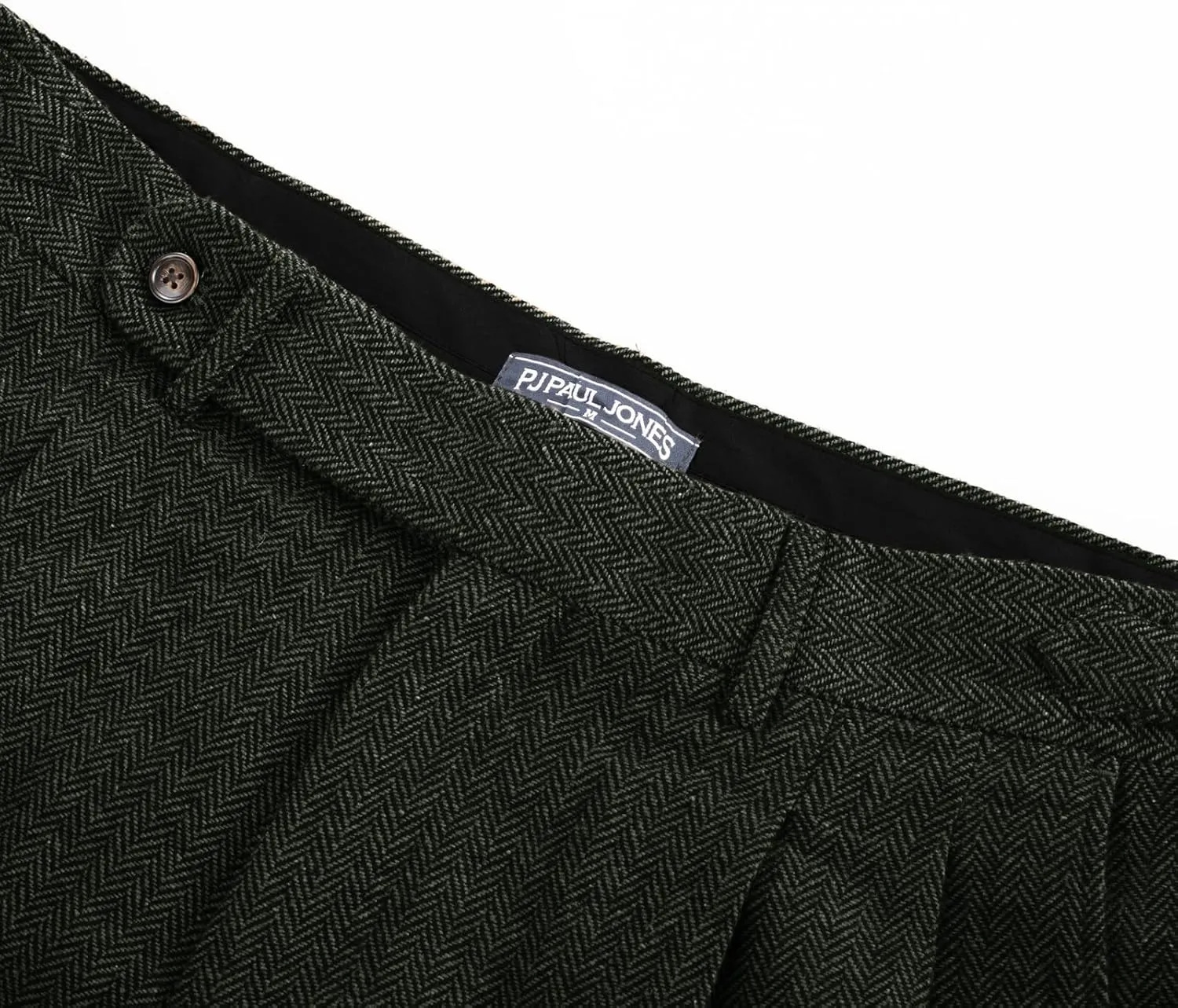 PJ PAUL JONES Men Vintage Tweed Pants Herringbone Pleated Suit Trousers