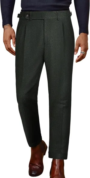 PJ PAUL JONES Men Vintage Tweed Pants Herringbone Pleated Suit Trousers