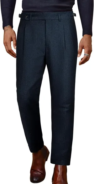 PJ PAUL JONES Men Vintage Tweed Pants Herringbone Pleated Suit Trousers