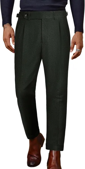 PJ PAUL JONES Men Vintage Tweed Pants Herringbone Pleated Suit Trousers