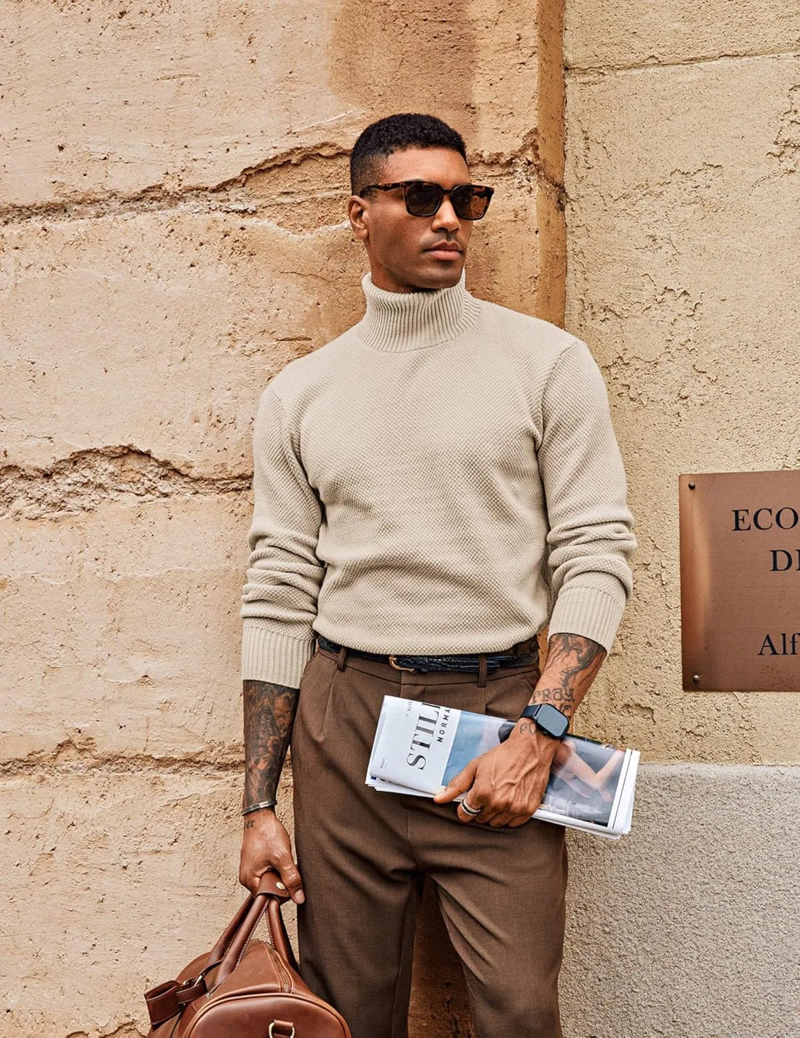PJ PAUL JONES Men's Turtleneck Sweaters Knitted Casual Textured Pullover Sweater