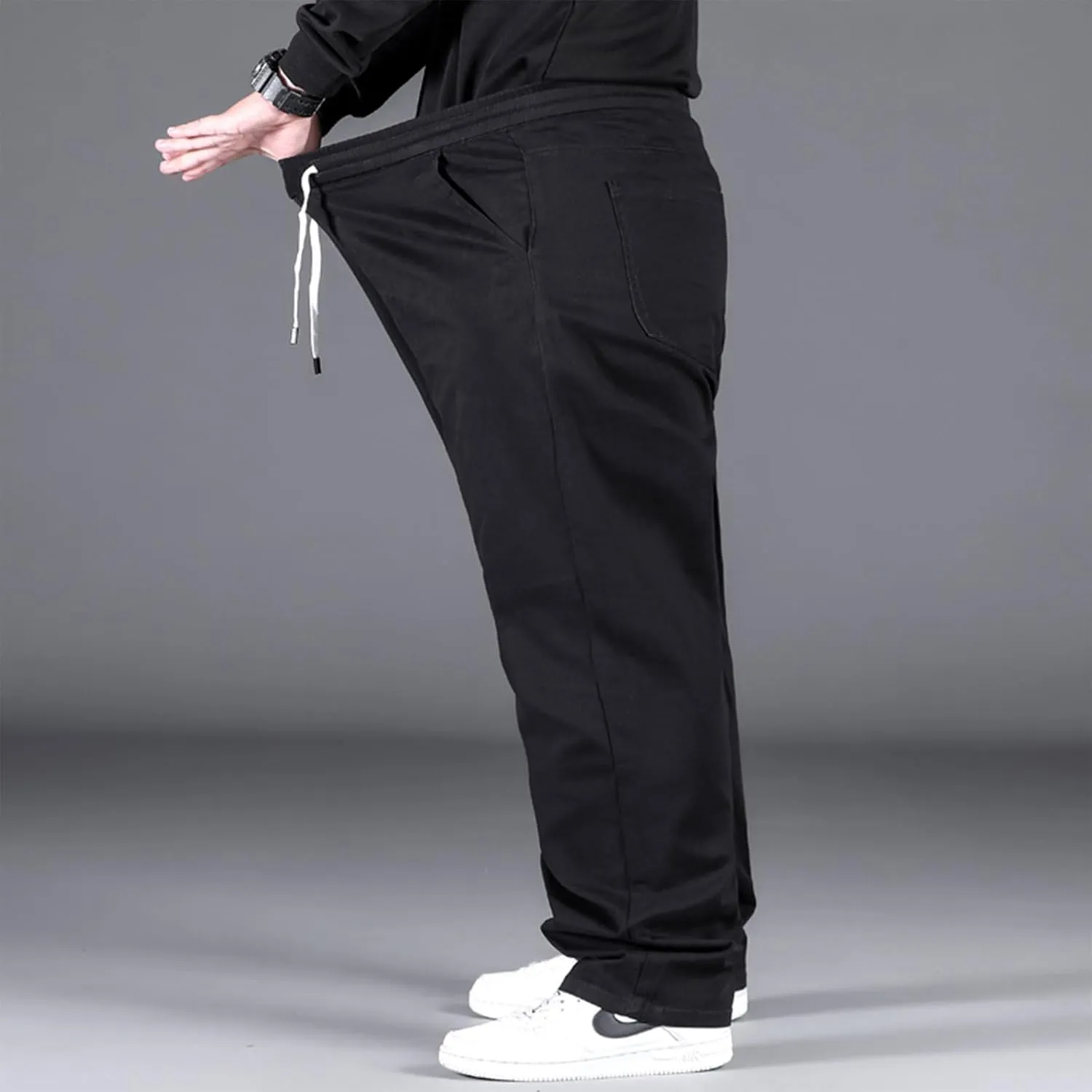 Plus Size Casual Pants for Men Stretchy Straight Leg Baggy Pants Big and Tall Drawstring Joggers Hiking Pants L-5XL