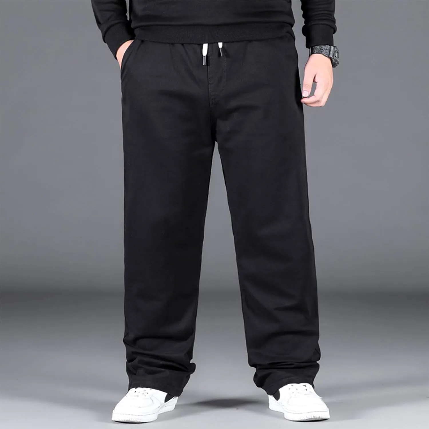 Plus Size Casual Pants for Men Stretchy Straight Leg Baggy Pants Big and Tall Drawstring Joggers Hiking Pants L-5XL