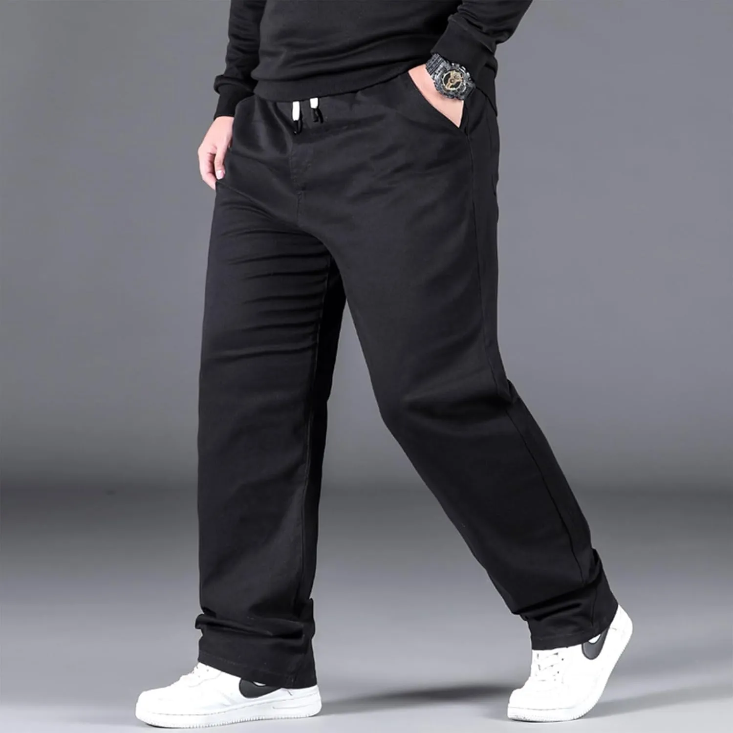 Plus Size Casual Pants for Men Stretchy Straight Leg Baggy Pants Big and Tall Drawstring Joggers Hiking Pants L-5XL