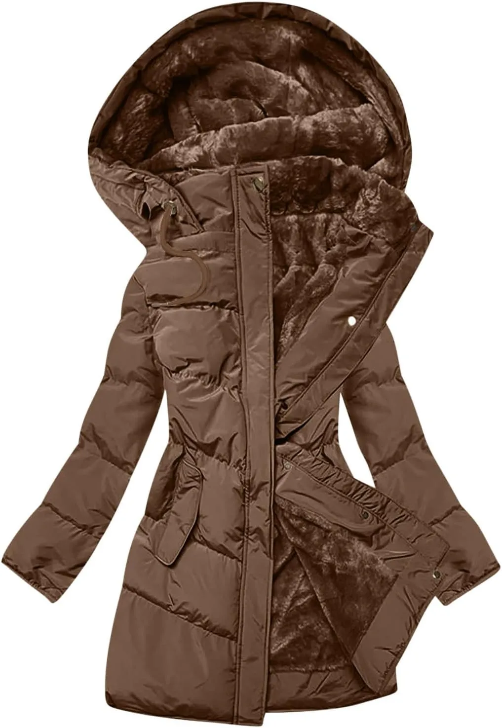 Puffer Jacket Womens Fleece Lined Thicken Parka Button Down Cotton Warm Fashion Casual Coats 2024 Outfits with Pockets