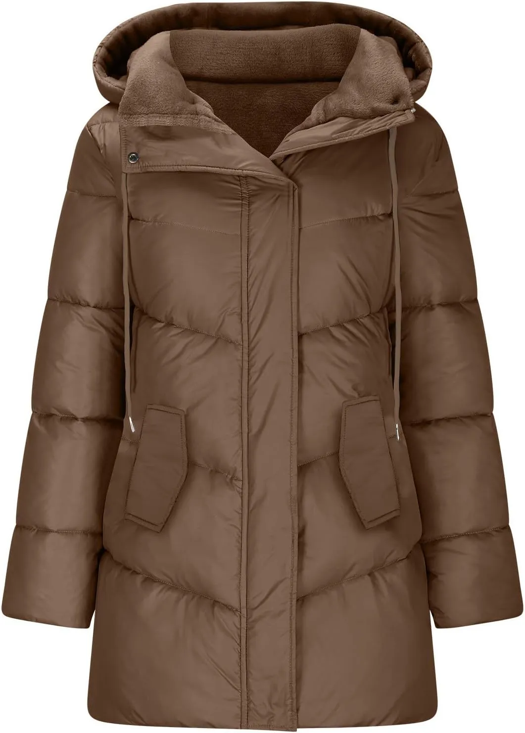 Puffer Jacket Womens Fleece Lined Thicken Parka Button Down Cotton Warm Fashion Casual Coats 2024 Outfits with Pockets