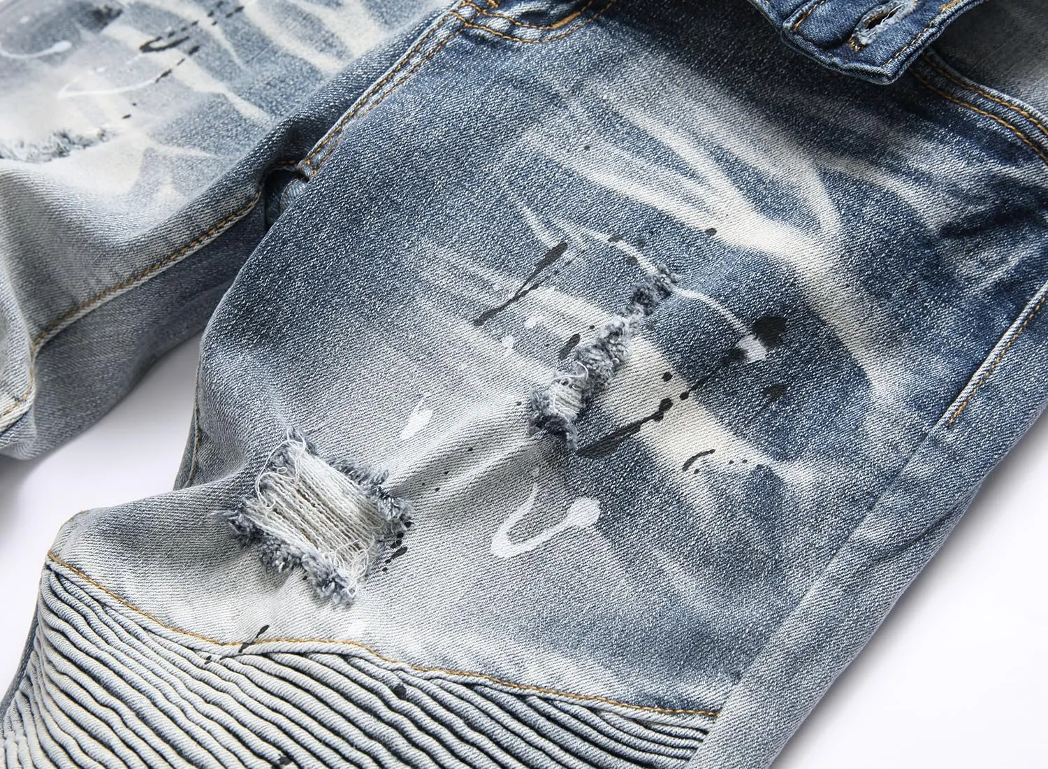 QIMYUM Men's Slim Fit Jeans Ripped Skinny Jeans for Men, Fashion Biker Jeans Stretch Moto Cargo Denim Pants