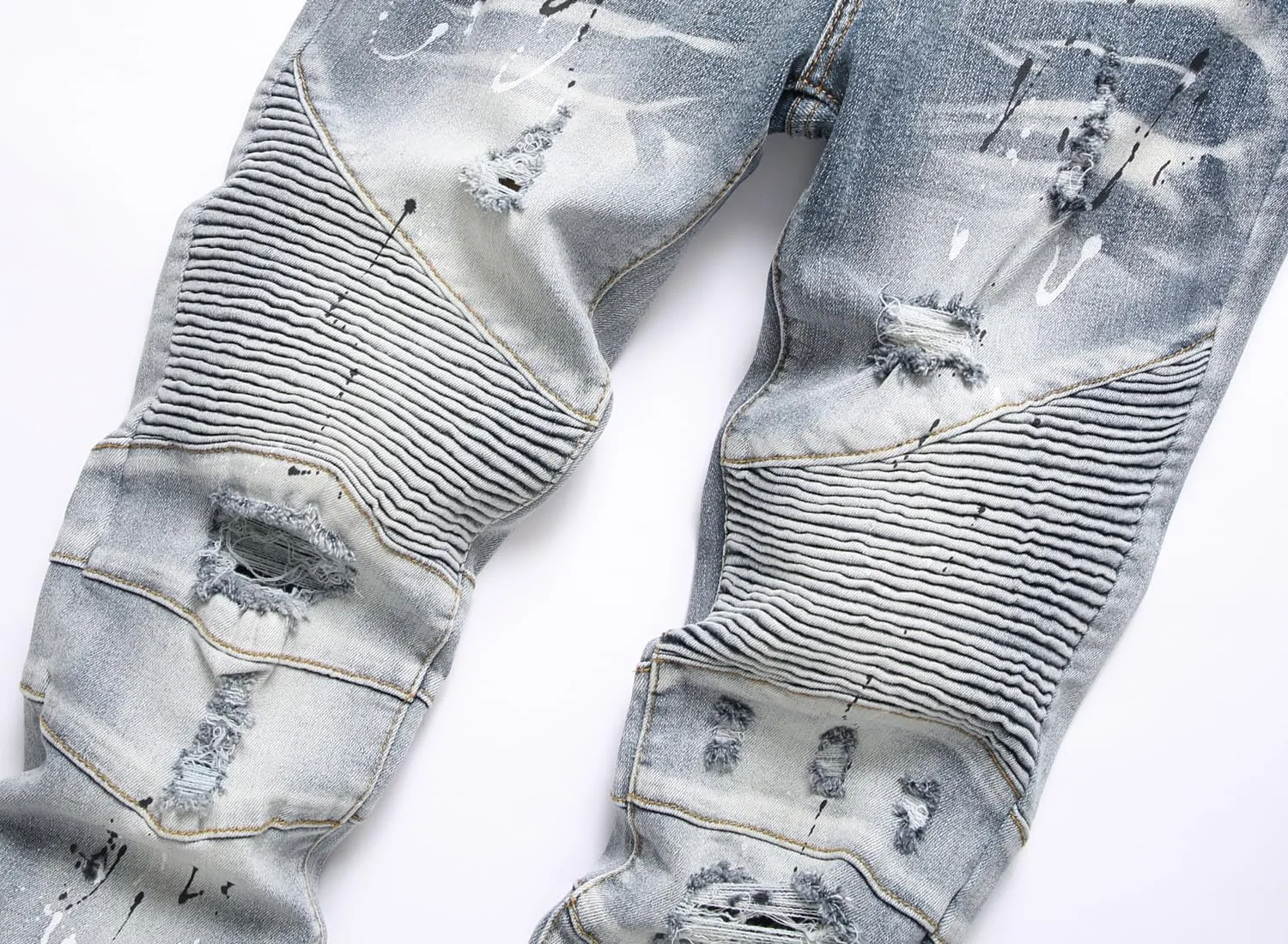 QIMYUM Men's Slim Fit Jeans Ripped Skinny Jeans for Men, Fashion Biker Jeans Stretch Moto Cargo Denim Pants