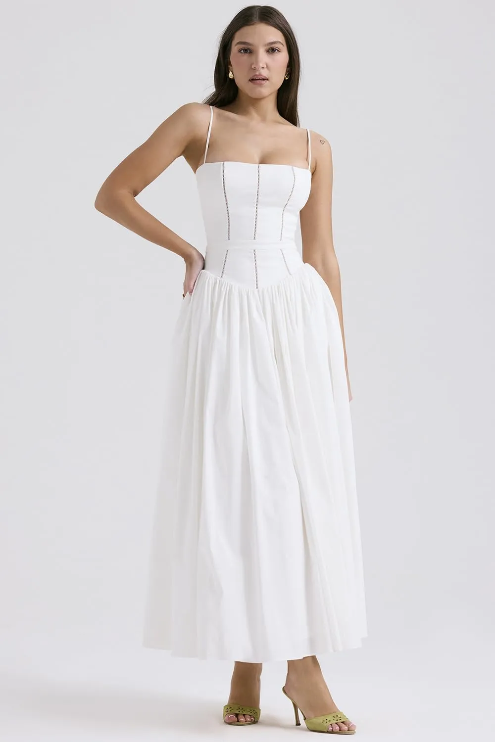 RanRui Women Summer Square Neck Midi Dress Corset Smocked Flowy A Line Beach Wedding Guest Dresses