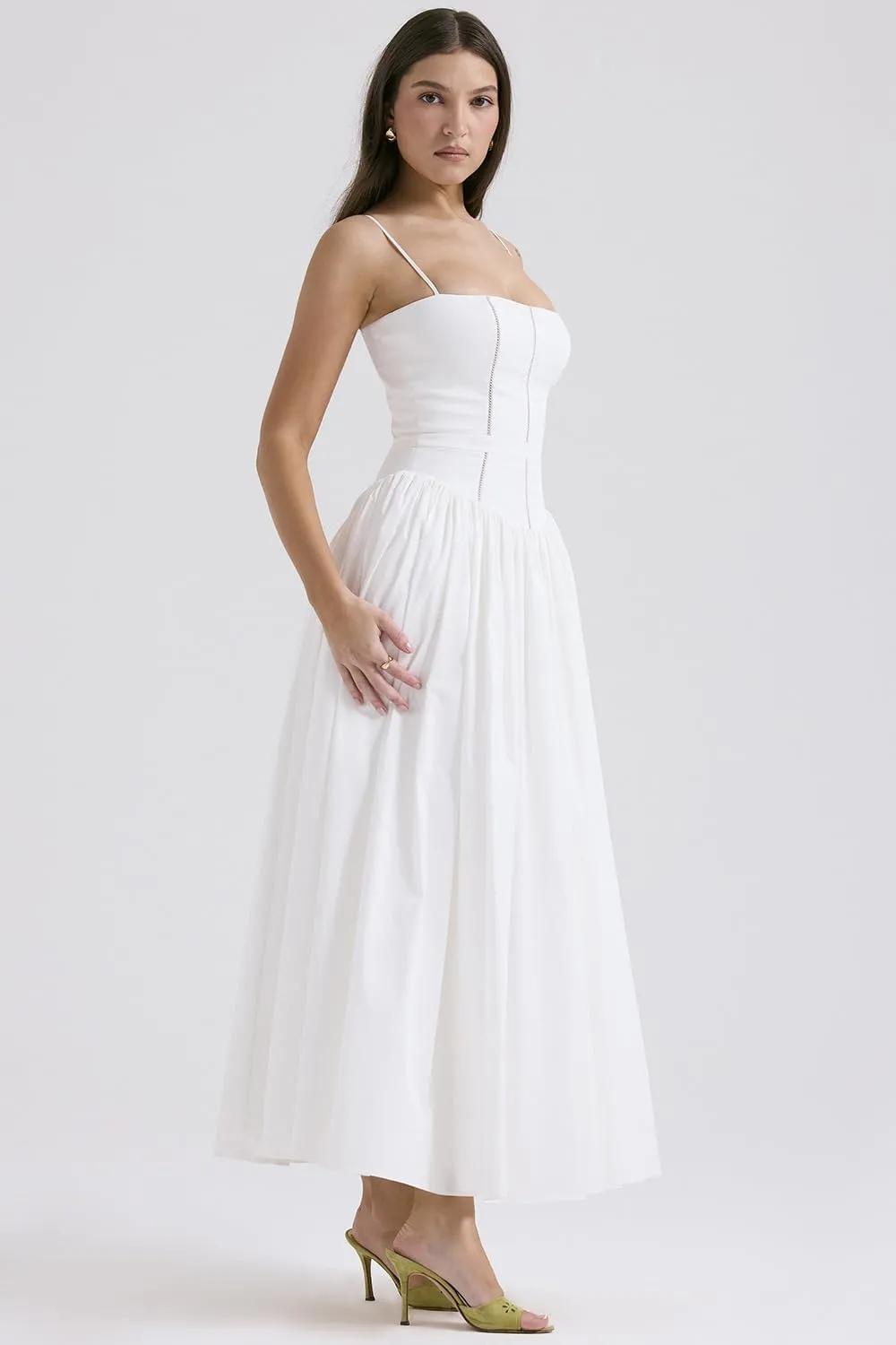 RanRui Women Summer Square Neck Midi Dress Corset Smocked Flowy A Line Beach Wedding Guest Dresses